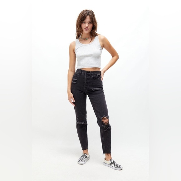 PacSun Eco Black Distressed Ultra High Waisted Slim Fit Jeans - Picture 1 of 13
